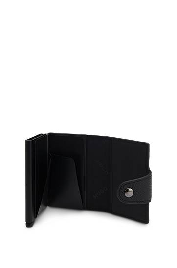 Портфейл BOSS Grained-leather card holder with stacked logo trim Черно | 50553933, 1