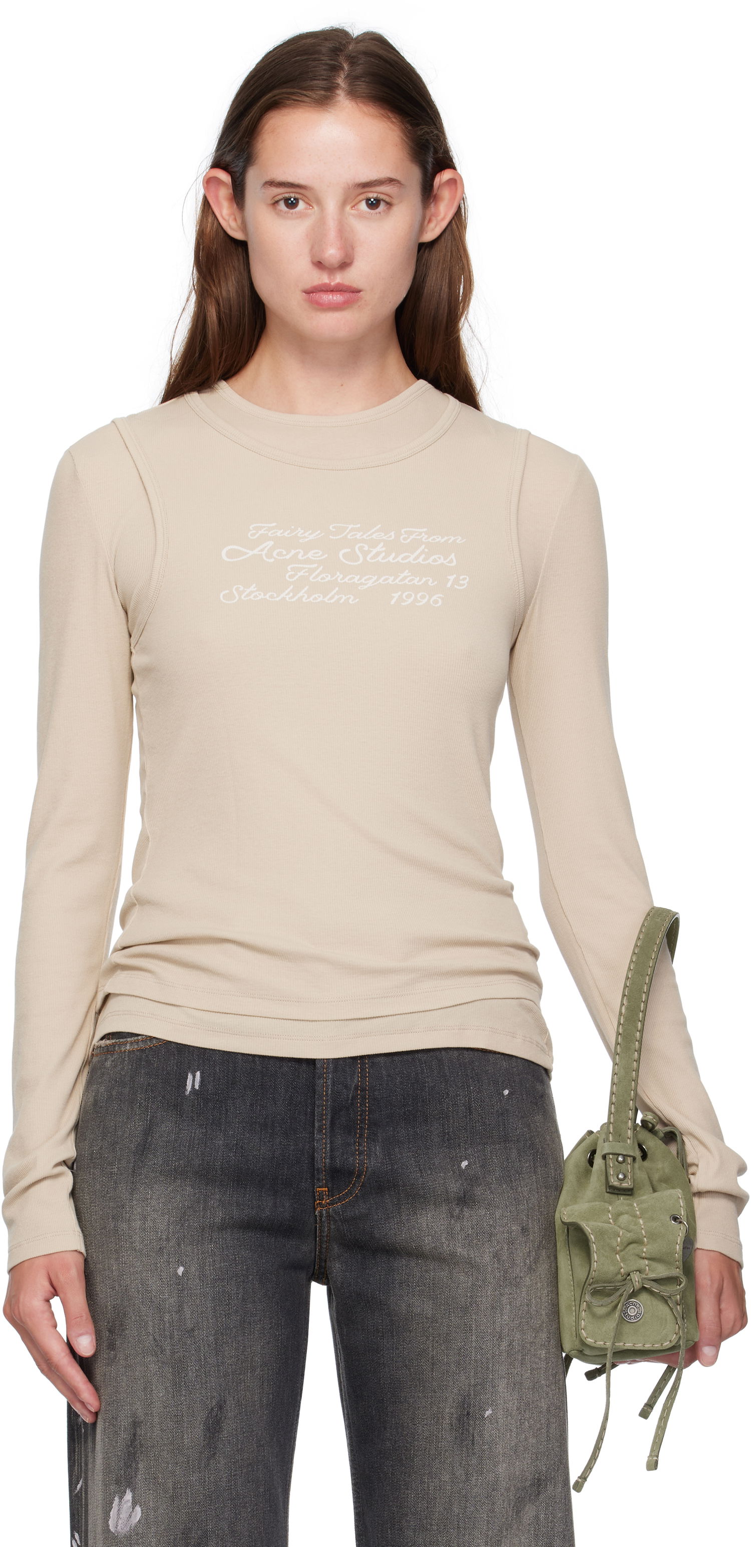 Тениска Acne Studios Acne Studios Layered Long Sleeve T-Shirt Бежово | AL0491-, 0