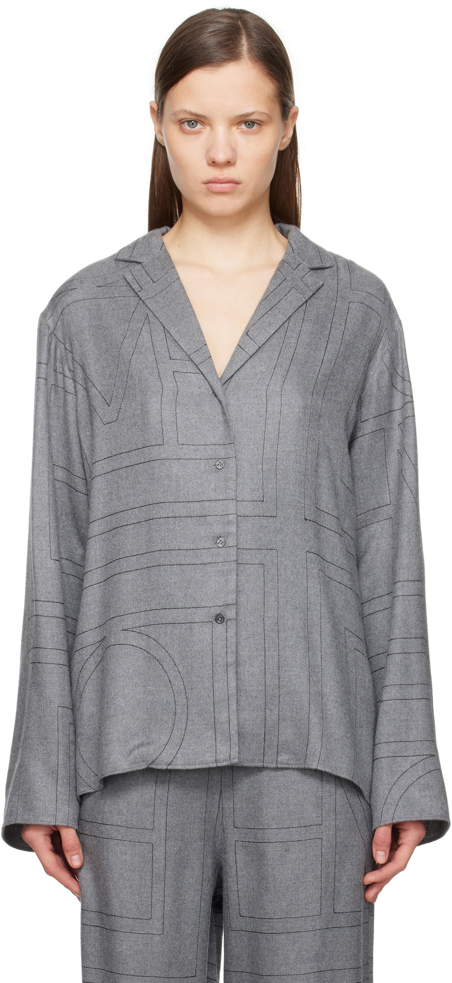 Риза TOTEME TOTEME Monogram Flannel Pajama Shirt Сиво | 251-WRT976-FB0080, 0