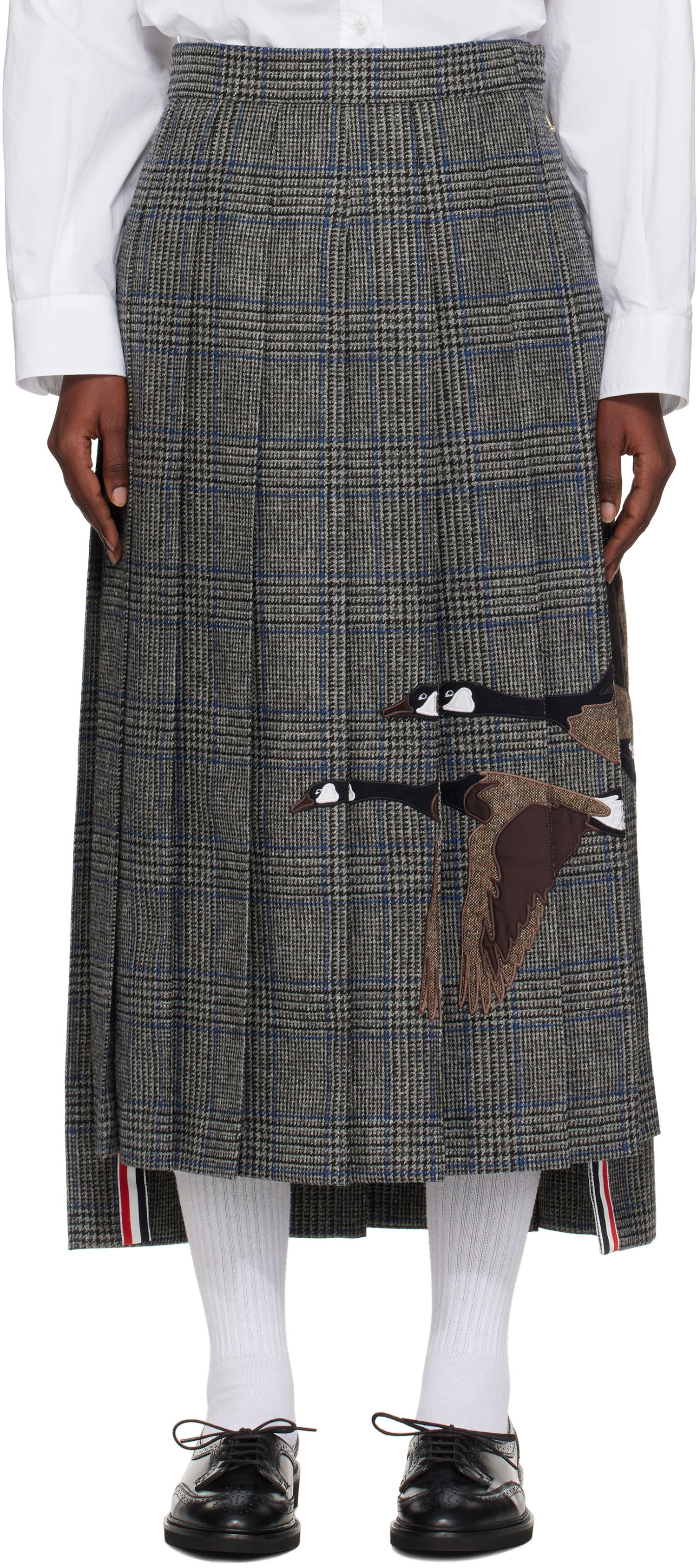 Пола Thom Browne Thom Browne Classic Pleated Maxi Skirt with Appliqué Сиво | FGCA24E-E1376, 0