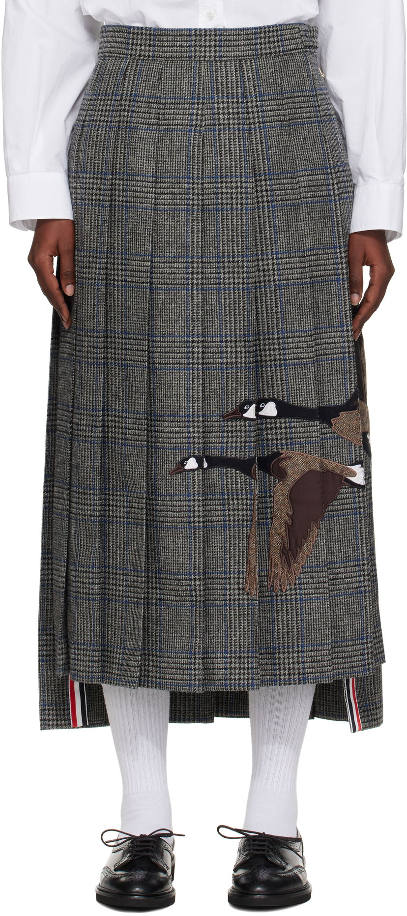 Пола Thom Browne Thom Browne Classic Pleated Maxi Skirt with Appliqué Сиво | FGCA24E-E1376