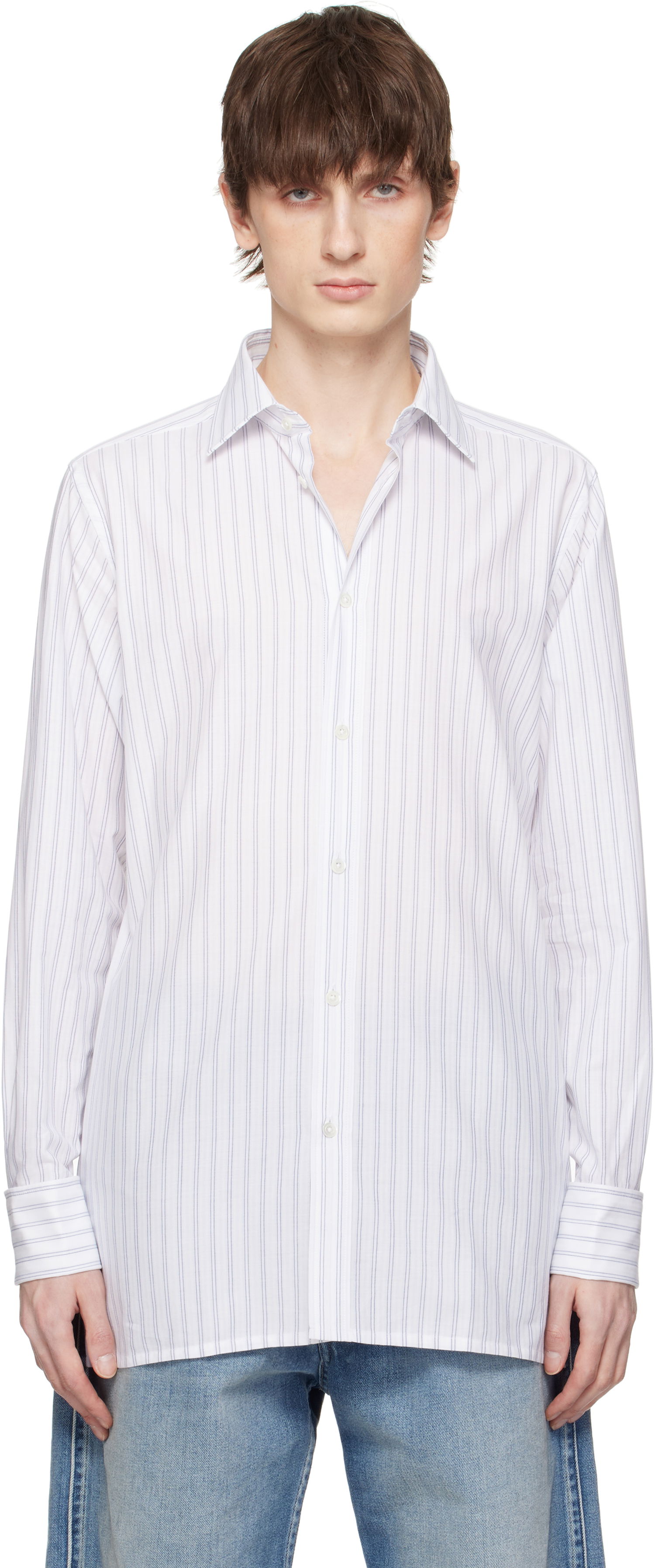 Риза Maison Margiela Maison Margiela Striped Long-Sleeved Shirt Бяло | S50DT0048 M35280, 0