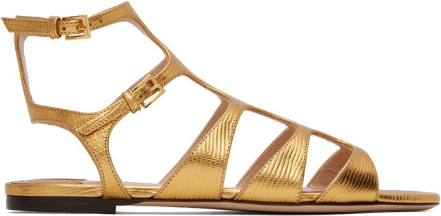 TOM FORD Laminated Lizard Print Sandals