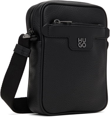 Чанта през рамо BOSS HUGO Grained Faux-Leather Reporter Bag with Stacked-Logo Trim Черно | 50529484, 2
