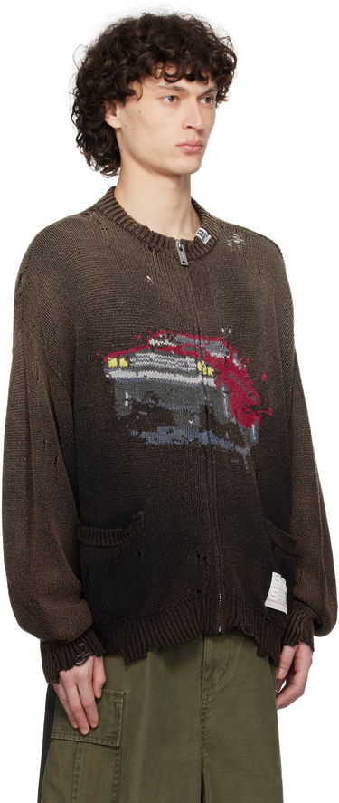 Пуловер Maison MIHARA YASUHIRO Maison MIHARA YASUHIRO Car Jacquard Knit Zip Cardigan Кафяво | A14CD511, 1
