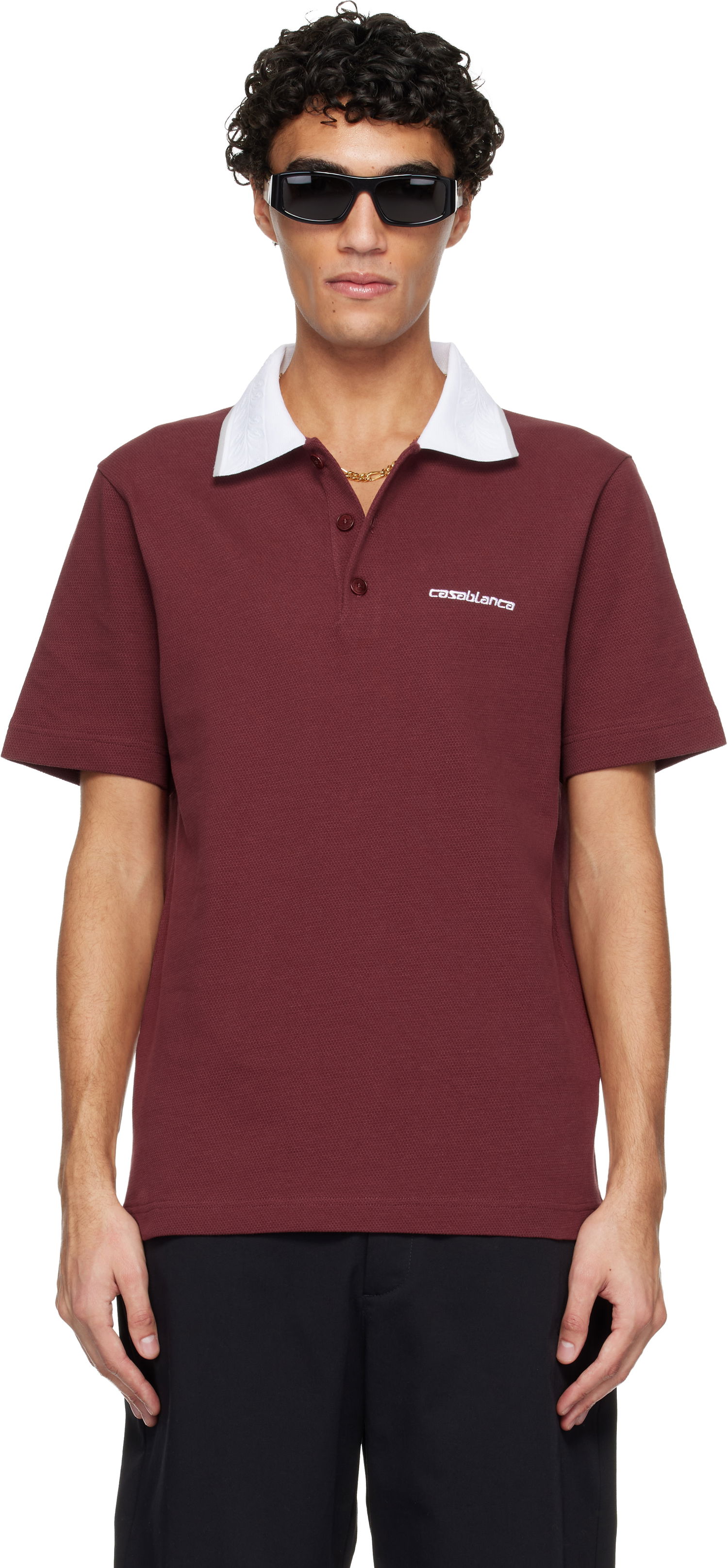Поло тениска Casablanca Embossed Laurel Polo Бургунди | M-SP26-JTP-243-02, 0