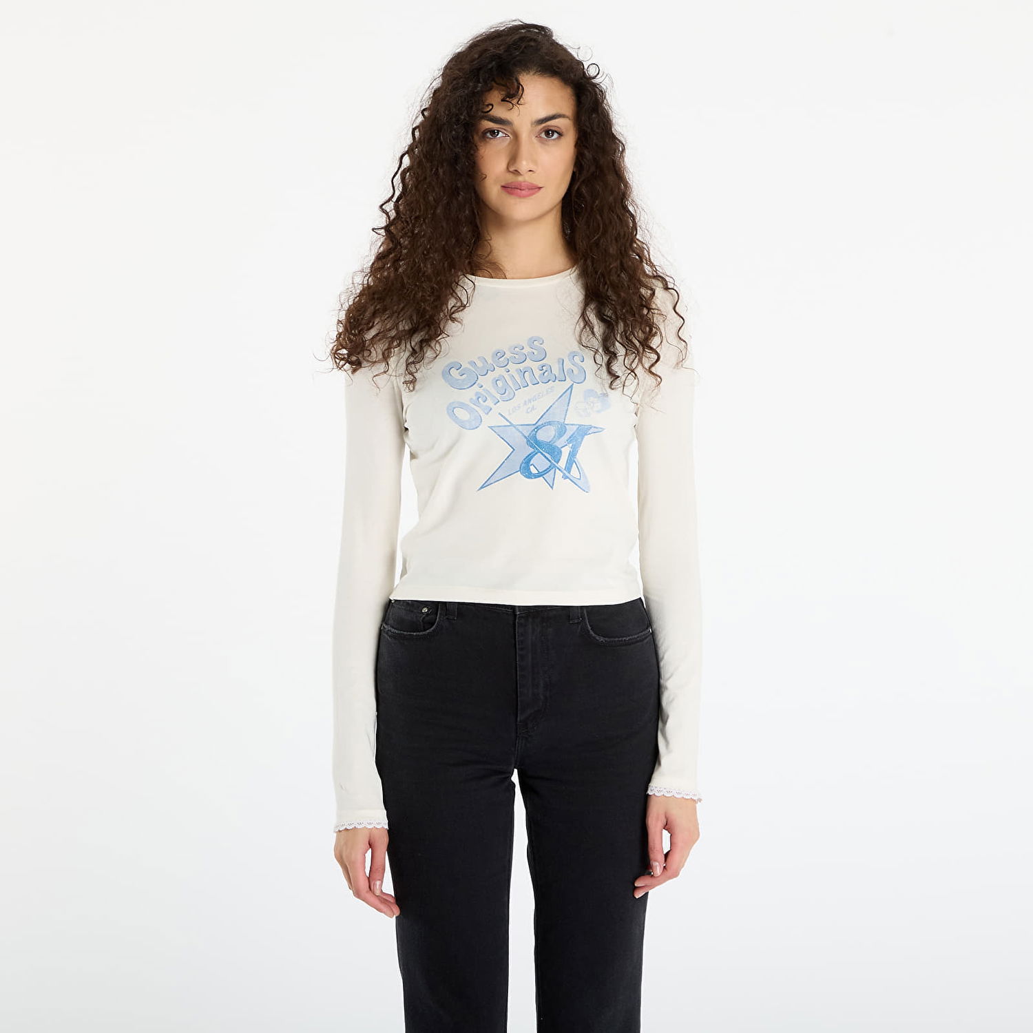 Съкратен топ GUESS Originals Star 81 Printed Cropped T-shirt Бяло | W5BI52J1314-G053, 0