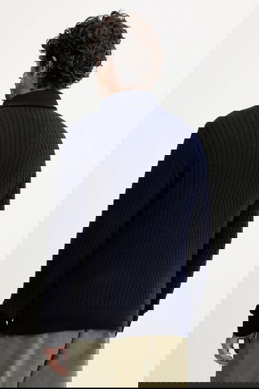 Пуловер Polo by Ralph Lauren Ribbed Quarter-Zip Sweater Тъмно синьо | 710974167, 2