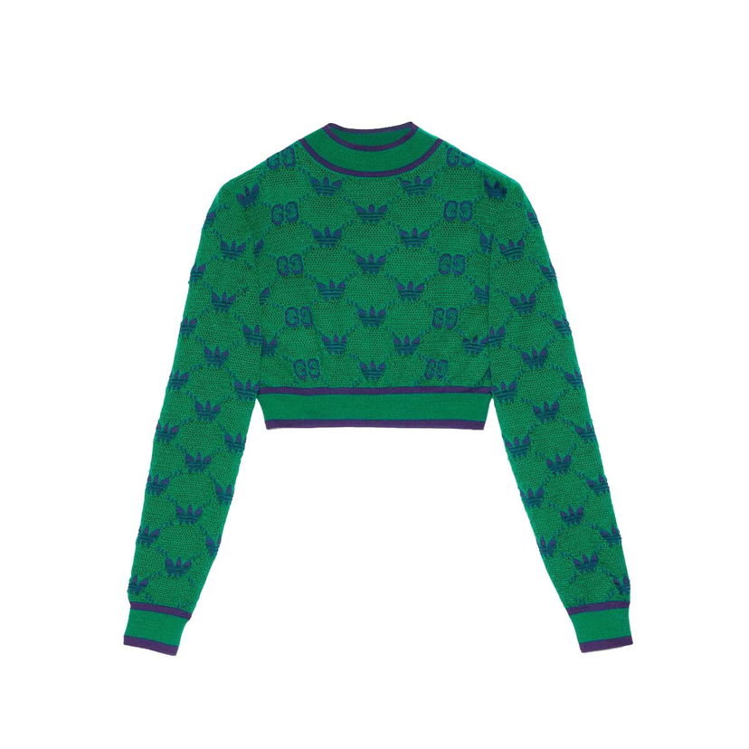 Пуловер Gucci adidas x Wool Jacquard Sweater Green/Blue Зелено | 693829 XKCVF 3465