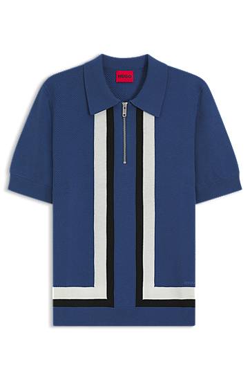 Пуловер BOSS HUGO Zip Knit Sweater with Stripes Синьо | 50544906, 0