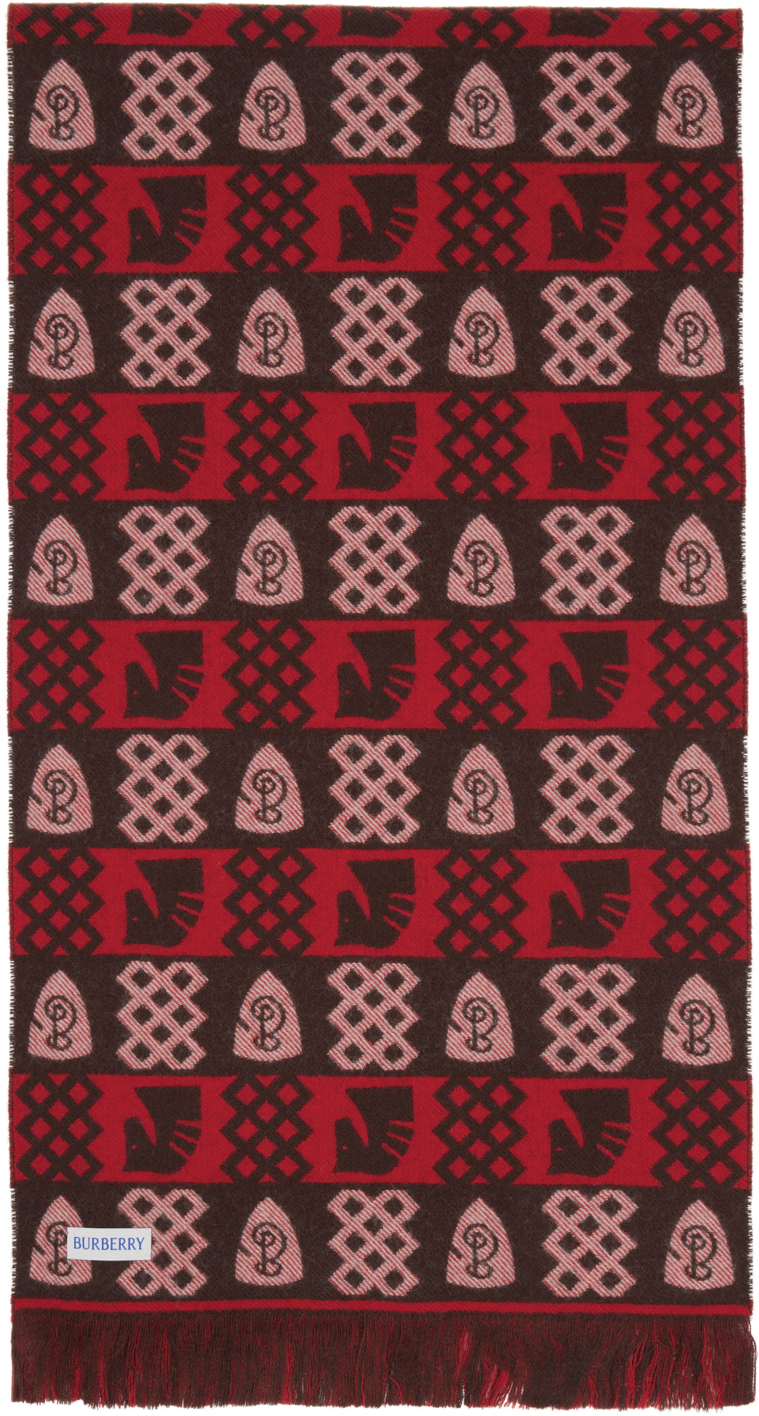 Шал Burberry Burberry Chess Fair Isle Wool Scarf Червено | 8115320, 1