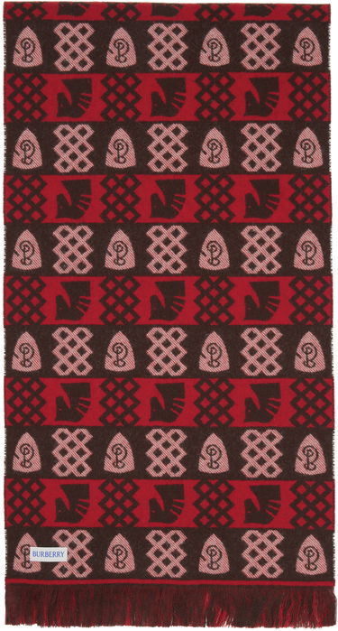 Шал Burberry Burberry Chess Fair Isle Wool Scarf Червено | 8115320, 1
