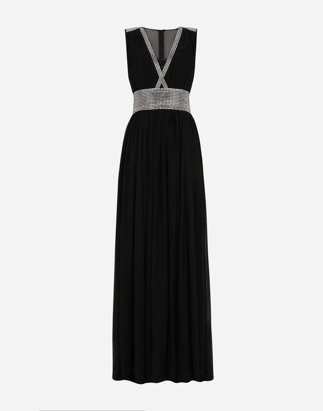 Dolce & Gabbana Long Chiffon Dress with Rhinestone Detailing
