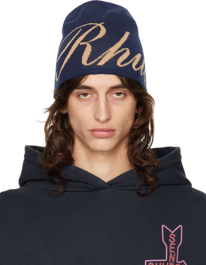 Шапка Rhude Navy Script Beanie Тъмно синьо | RHPF24HA02866