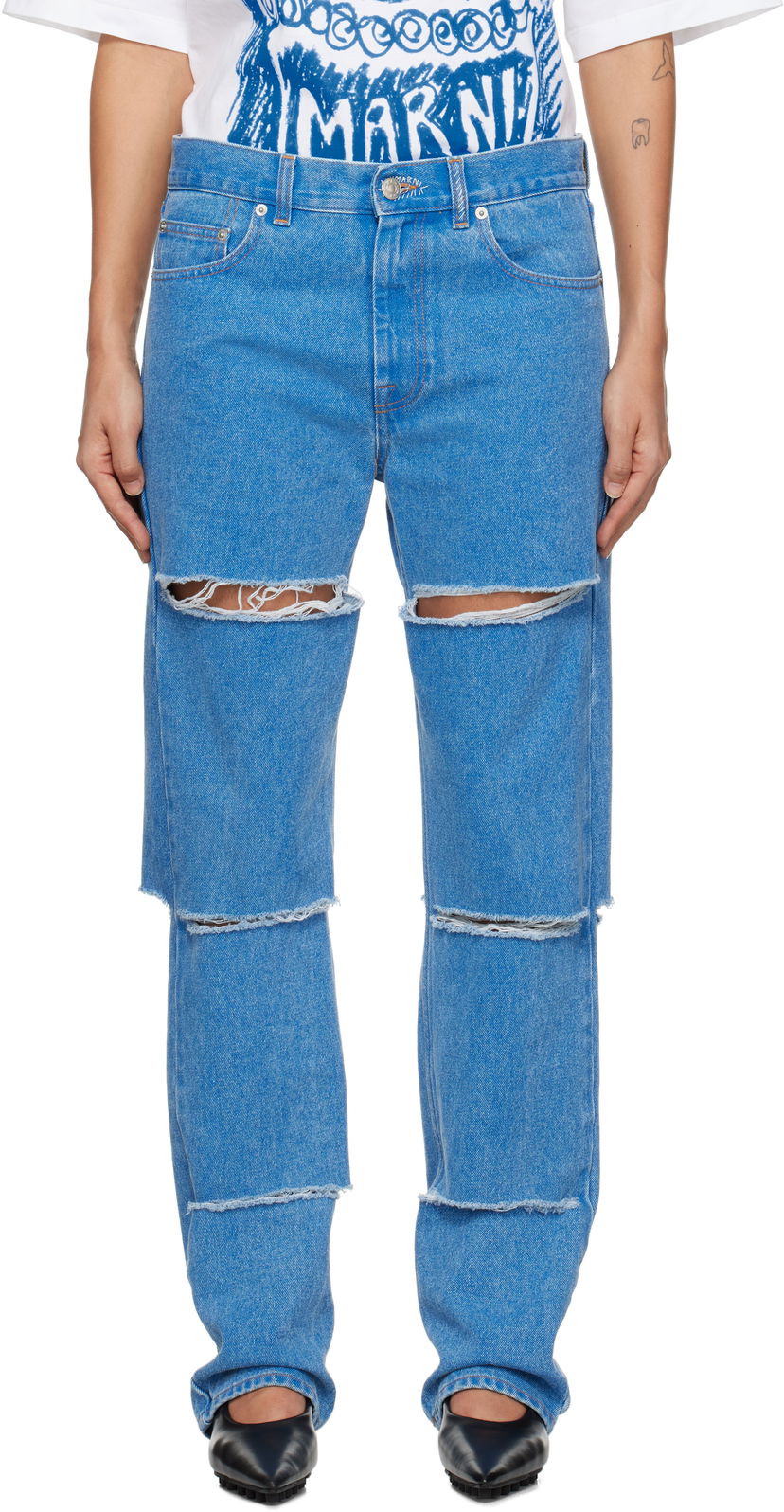 Дънки Marni Slashed Boyfriend Jeans Синьо | PAJD0520S0 USCW91