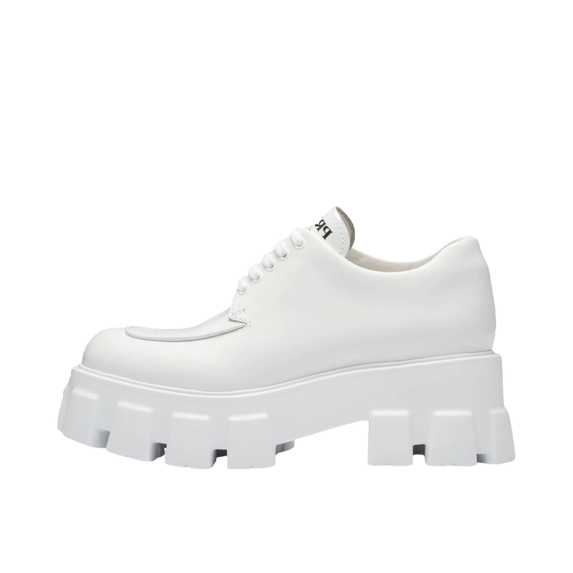 Кецове и обувки Prada Monolith 55mm Lace Up Loafer White Brushed Leather Бяло | 1E708L_B4L_F0009_F_B055