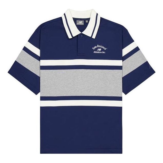 Поло тениска New Balance Athletics Striped Polo Shirt Синьо | NFE22241-NV