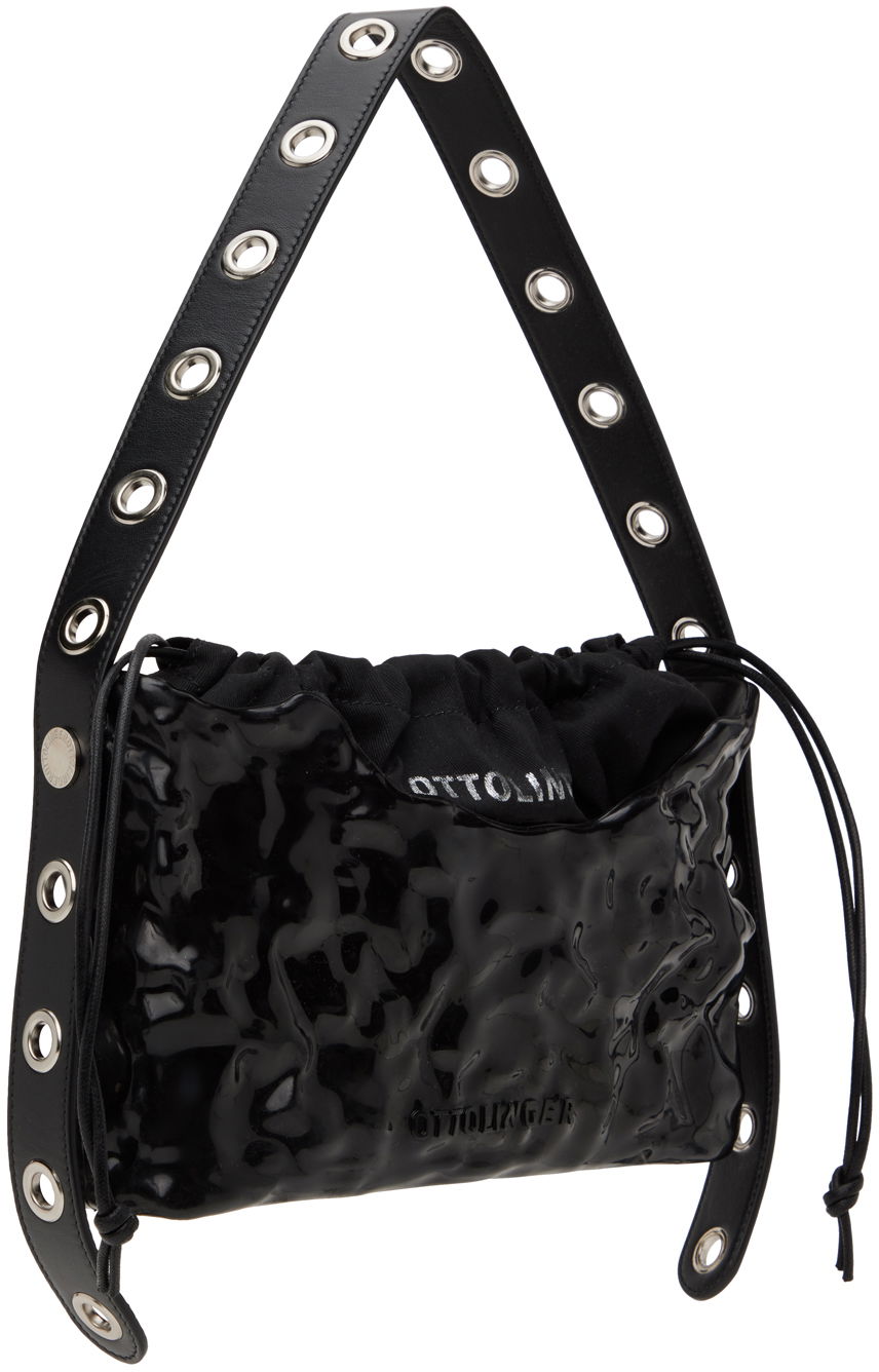 Дамска чанта Ottolinger Signature Crinkled Patent Baguette with Eyelet Strap Черно | 2702108, 1
