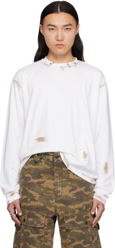 Пуловер We11done We11done Pierced Long Sleeve T-Shirt Бяло | WD-TT0-25-771-U-WH, 0