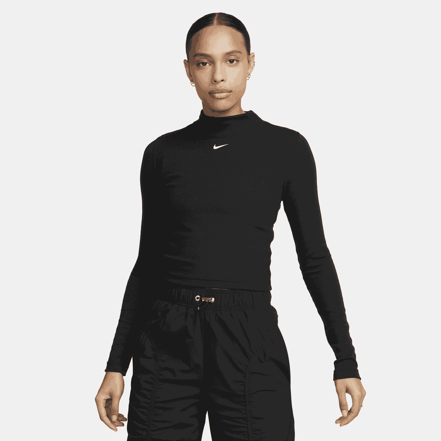 Съкратен топ Nike Sportswear Essential Mock Neck Long Sleeve Top Черно | DV7880-010, 0