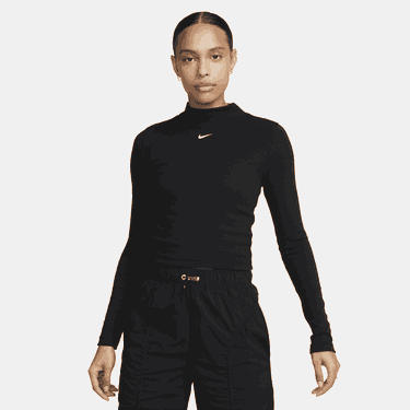 Съкратен топ Nike Sportswear Essential Mock Neck Long Sleeve Top Черно | DV7880-010, 0