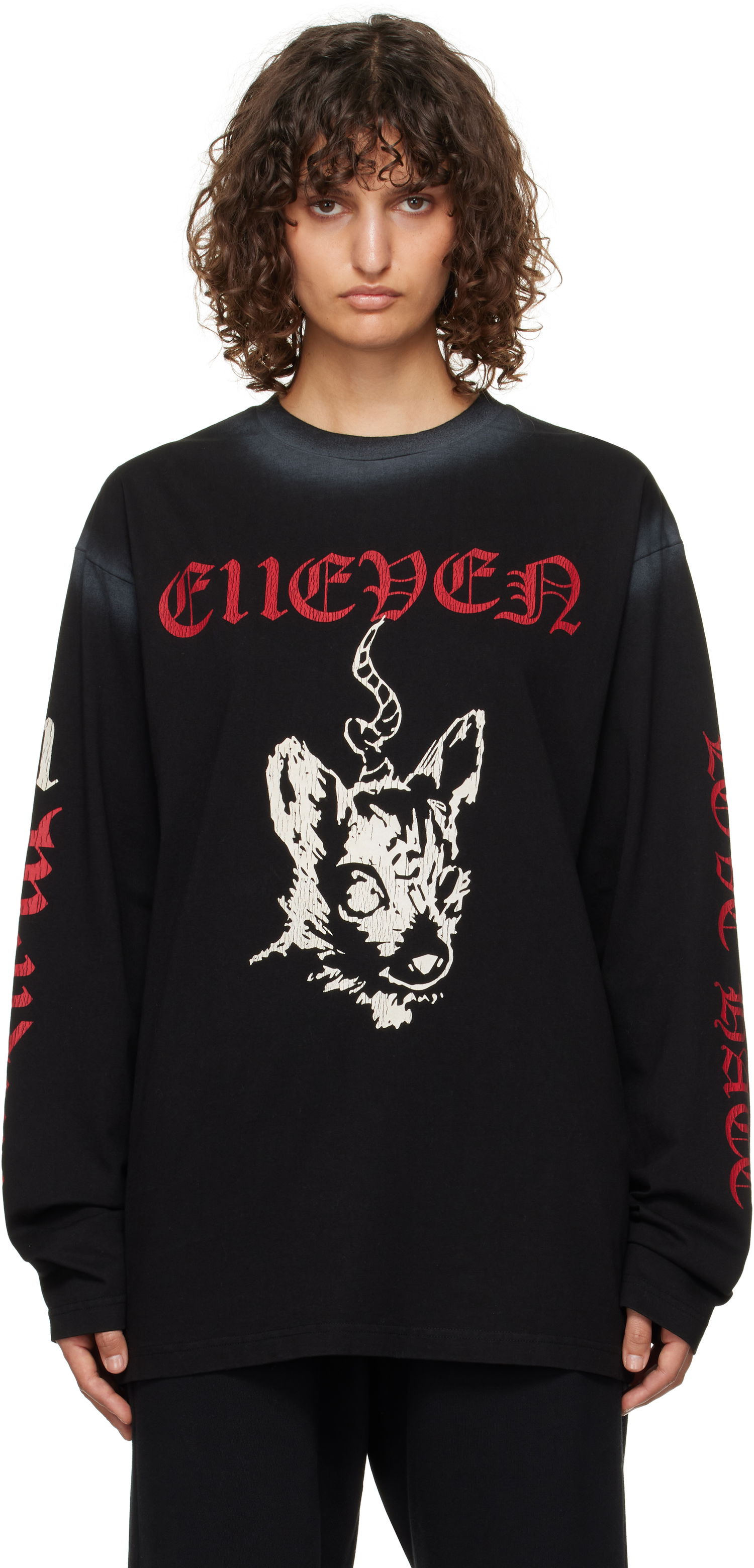 Тениска We11done 11 Graphic Long Sleeve T-Shirt Черно | WD-TT3-24-762-U-BK, 0