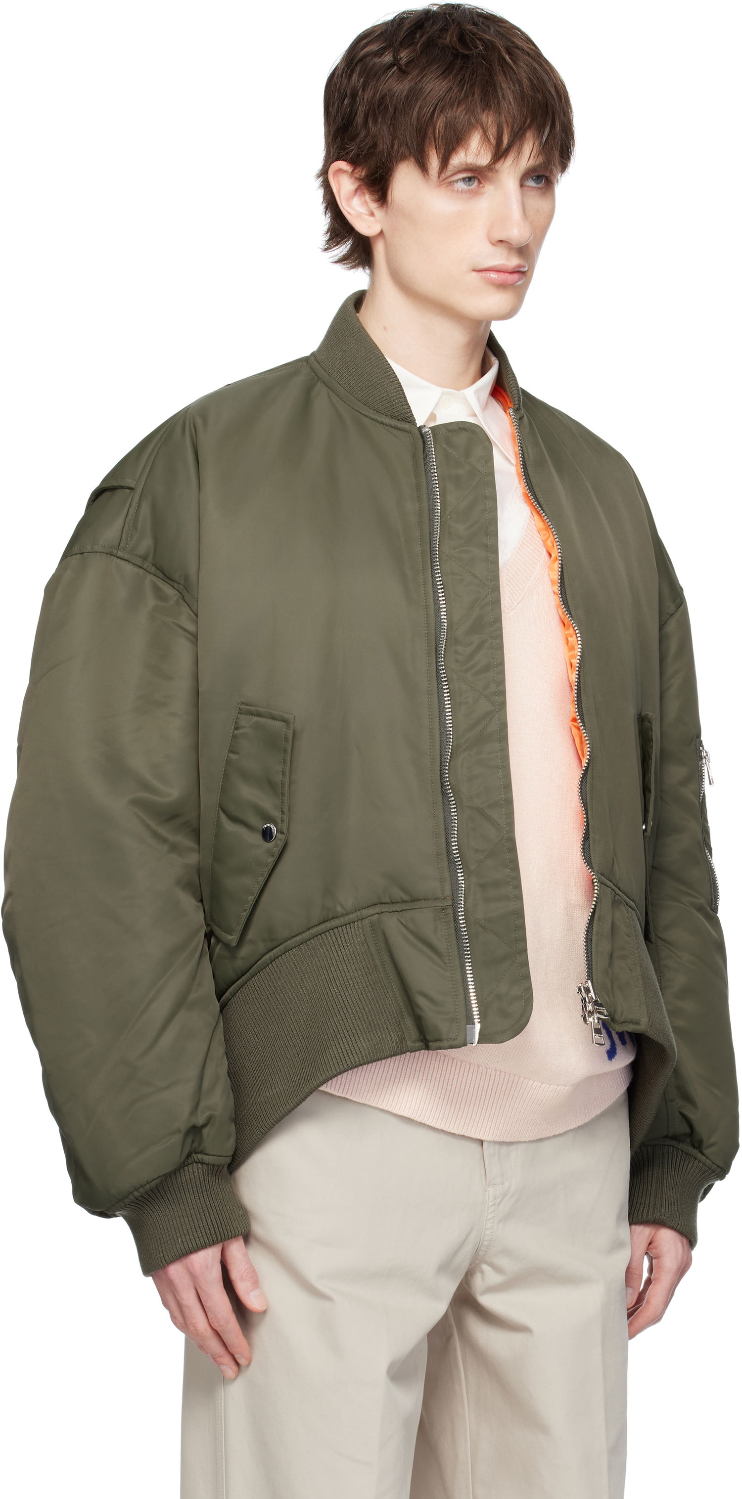 Яке бомбър JW Anderson JW Anderson Oversized Bomber Jacket with Curved Hem Зелено | JK0357-PG1696, 1