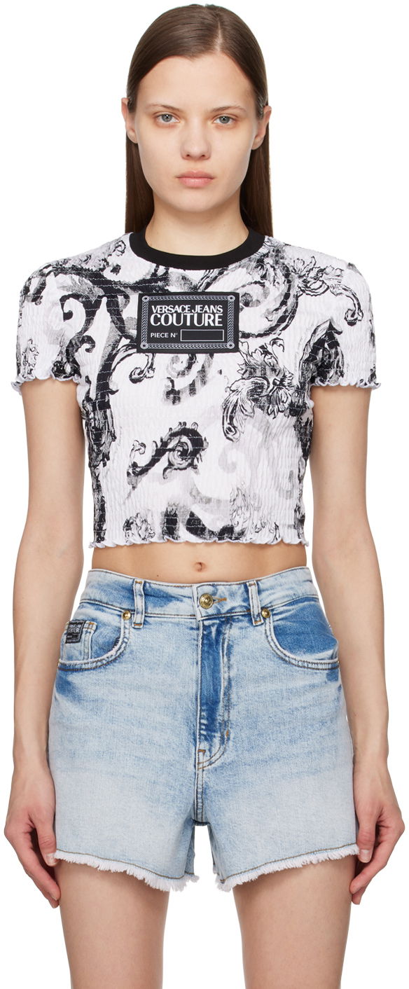 Тениска Versace Couture White & Black Watercolor Couture T-Shirt Бяло | E76HAH6A7_EJS353, 0
