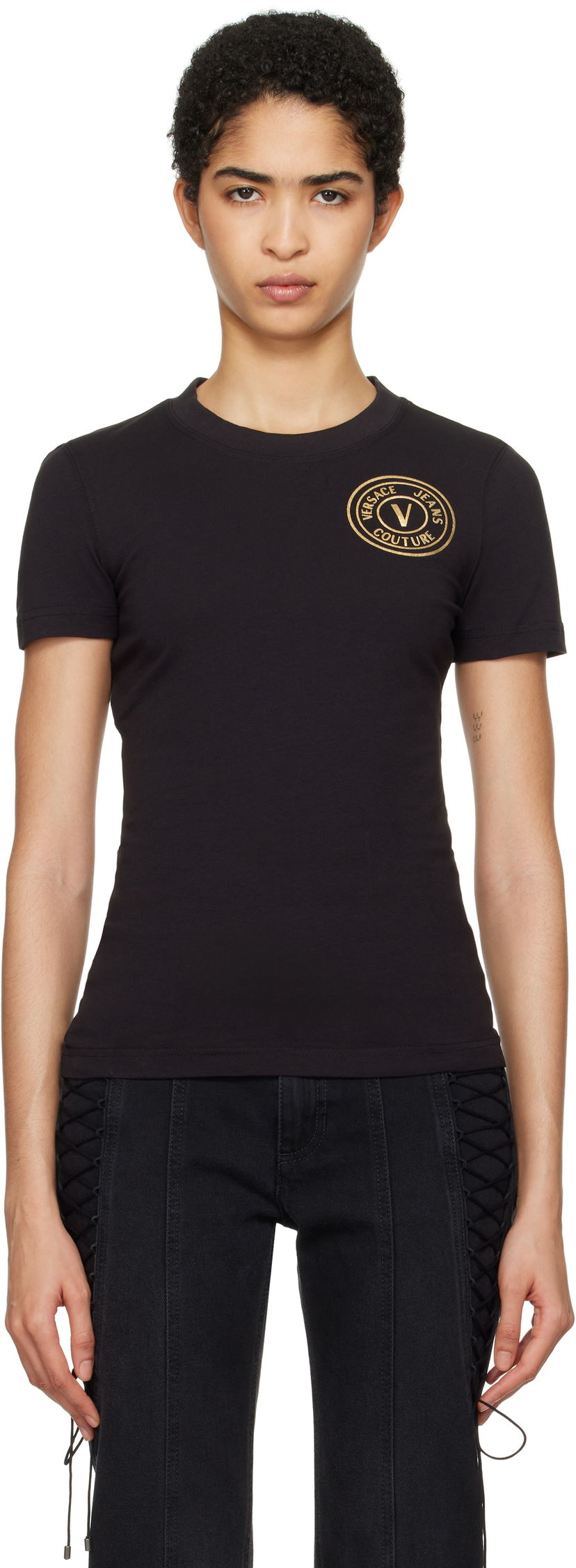 Тениска Versace Couture Screen-Printed Black T-Shirt Черно | E77HAHT00_ECJ03T