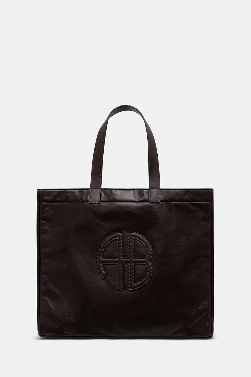 Голяма пазарска чанта Anine Bing Leo Embossed Leather Tote Bag Кафяво | A.13.11841