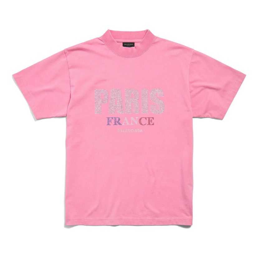 Тениска Balenciaga Balenciaga Paris Strass Small Fit T-Shirt Розово | 809122TRVL59568