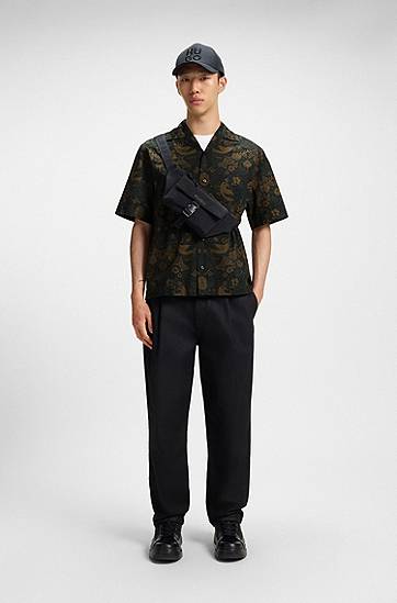 Риза BOSS Oversized-Fit Printed Cotton Poplin Shirt Зелено | 50545377, 1