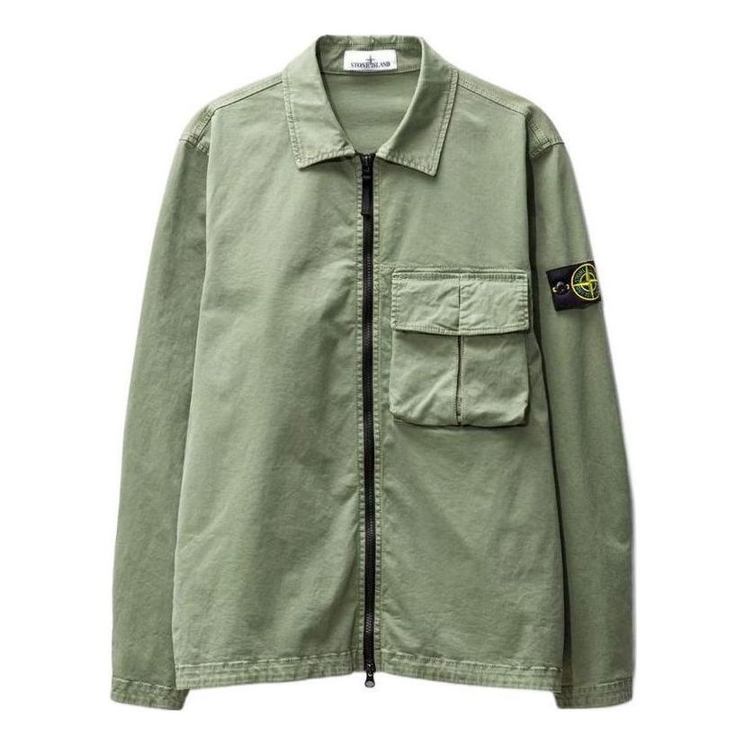 Риза Stone Island Compass-Patch Zipped Shirt Jacket Зелено | 781510304-V0155