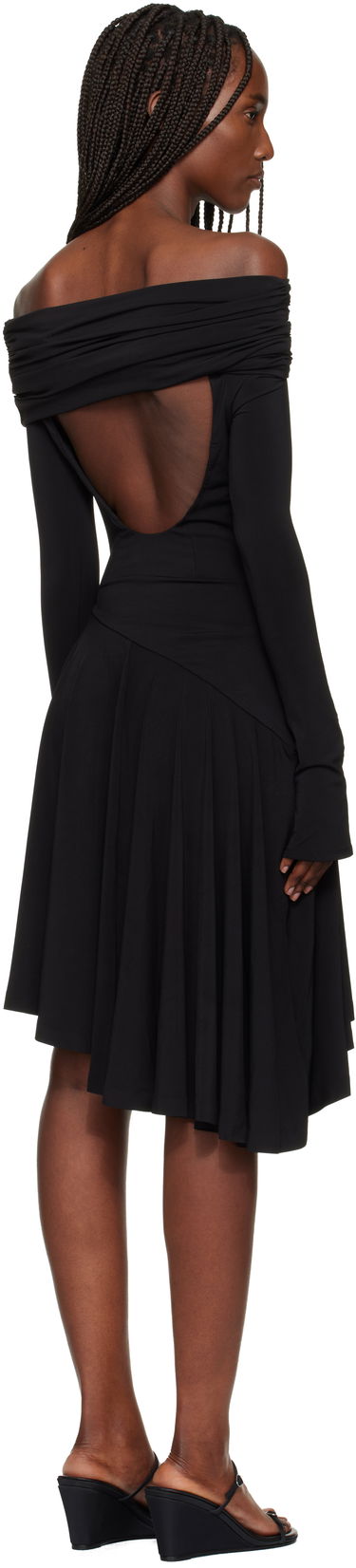 Pокля GUIZIO Lola Off-the-Shoulder Long-Sleeve Bow-Accent Ruffled Asymmetrical Minidress Черно | H25428K012, 2