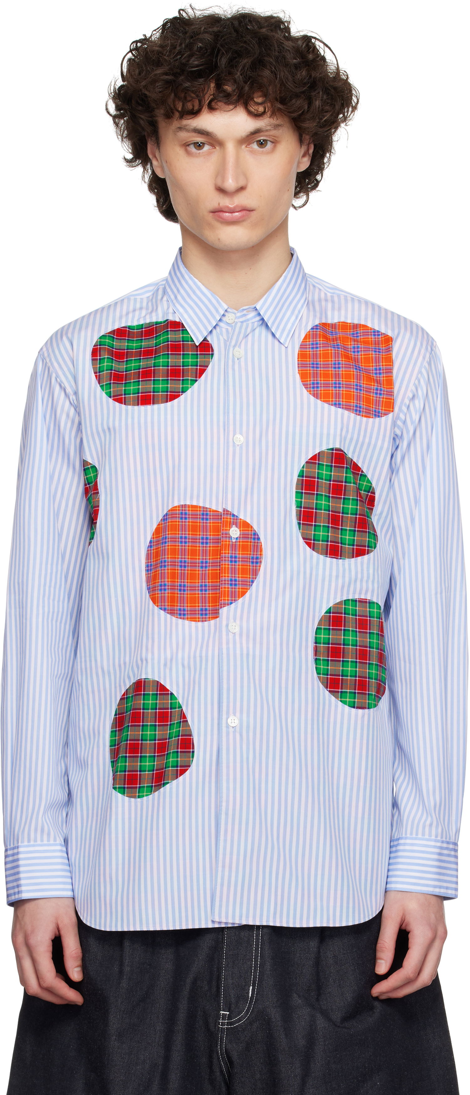 Риза Comme des Garçons Comme des Garçons Stripe Poplin & Check Shirt Синьо | FO-B013-S25, 0