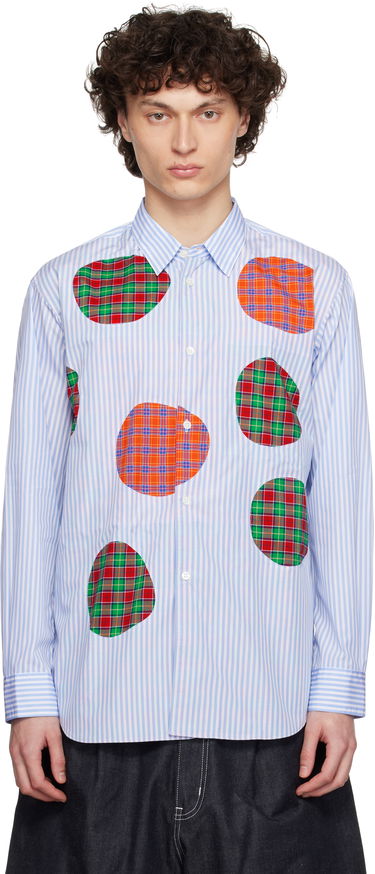 Риза Comme des Garçons Comme des Garçons Stripe Poplin & Check Shirt Синьо | FO-B013-S25, 0