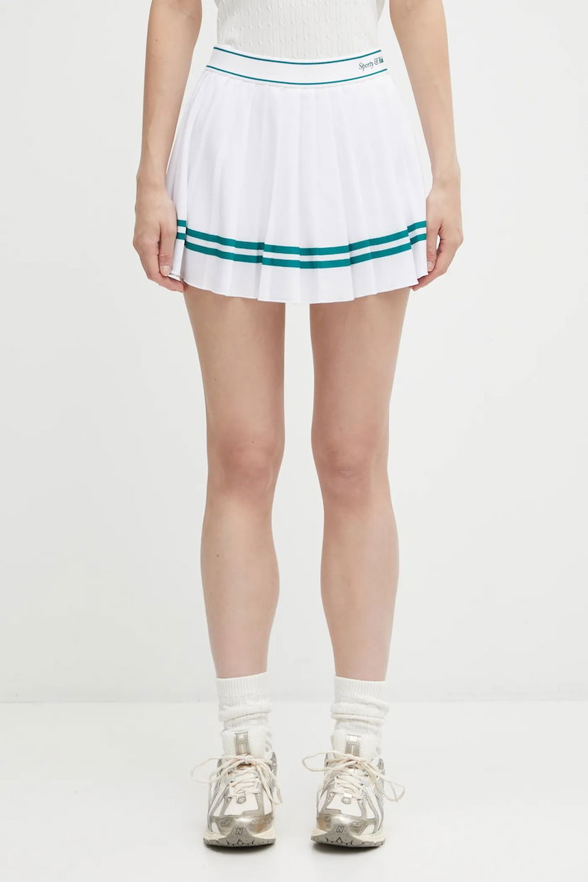 Пола Sporty & Rich Sporty & Rich Italic Logo Pleated Mini Skirt Бяло | SK005621313WH27