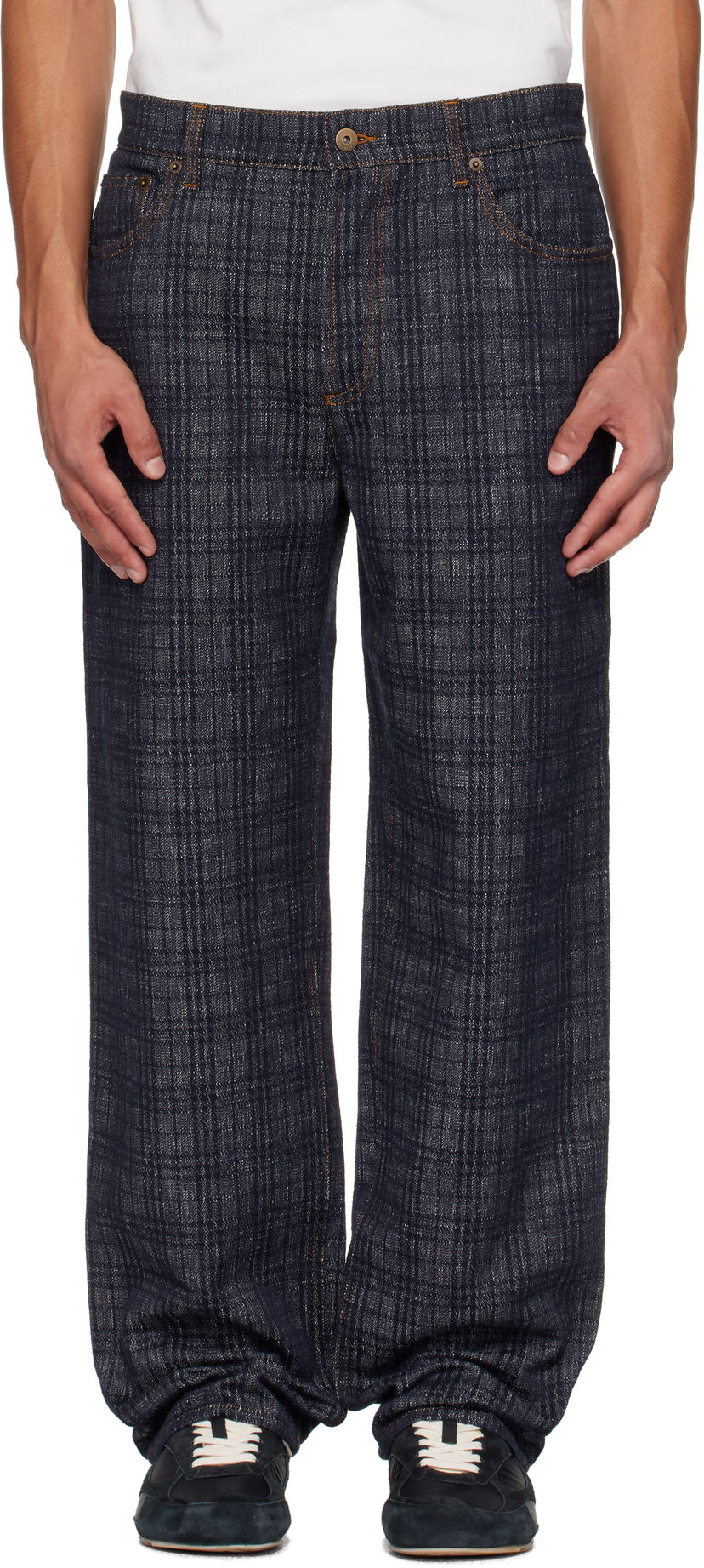 Дънки Burberry Burberry Loose Check Jeans Синьо | 8110647