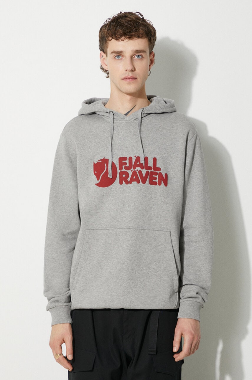 Суитчър FJÄLLRÄVEN Fjallraven Logo Pullover Hoodie with Drawstring and Kangaroo Pocket Сиво | F84144, 0