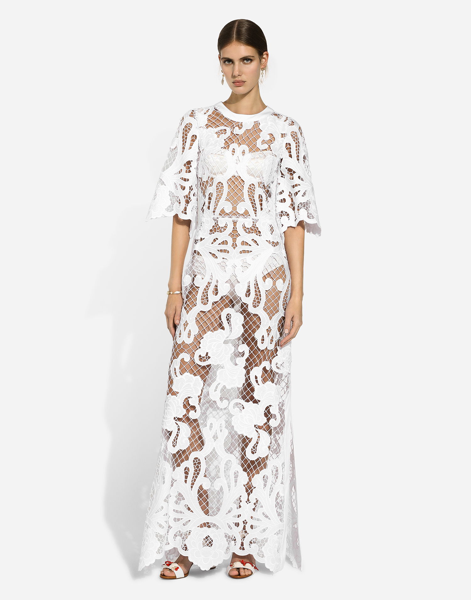 Pокля Dolce & Gabbana Dolce & Gabbana Openwork Embroidered Long Dress Бяло | F6JKHZFG6AEW0800, 1