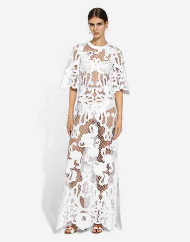 Pокля Dolce & Gabbana Dolce & Gabbana Openwork Embroidered Long Dress Бяло | F6JKHZFG6AEW0800, 1