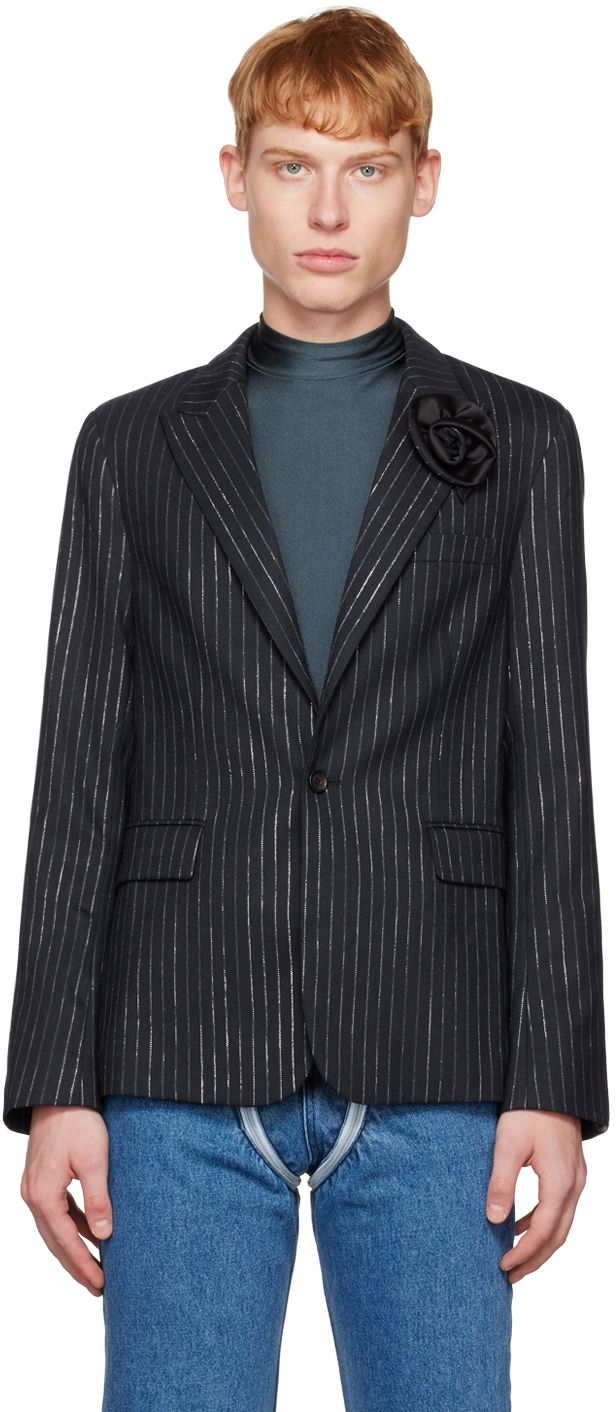 Яке Coperni Coperni Pinstripe Blazer with Flower Appliqué Тъмно синьо | COPV34112MEN, 0