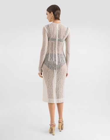 Pокля Dolce & Gabbana Dolce & Gabbana Lace Calf-Length Dress with Corset Detailing Бяло | F6TSLTFLUCQW0001, 2