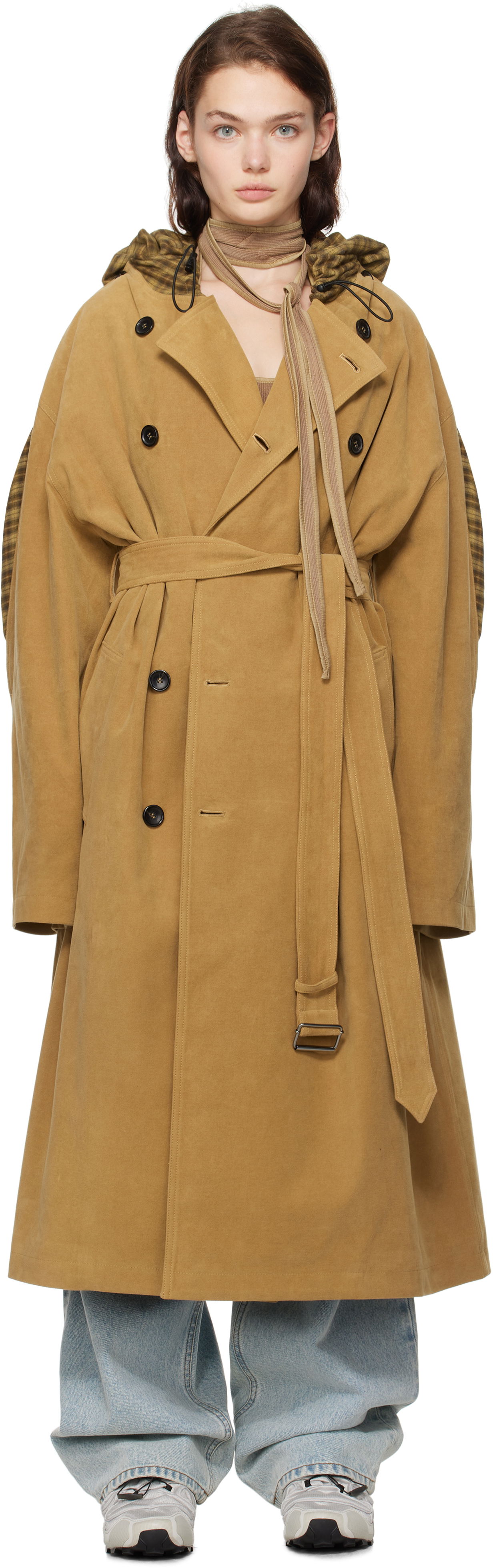 Тренчкот Y/PROJECT Insert Hood Trench Coat Бежово | 203CO003, 0