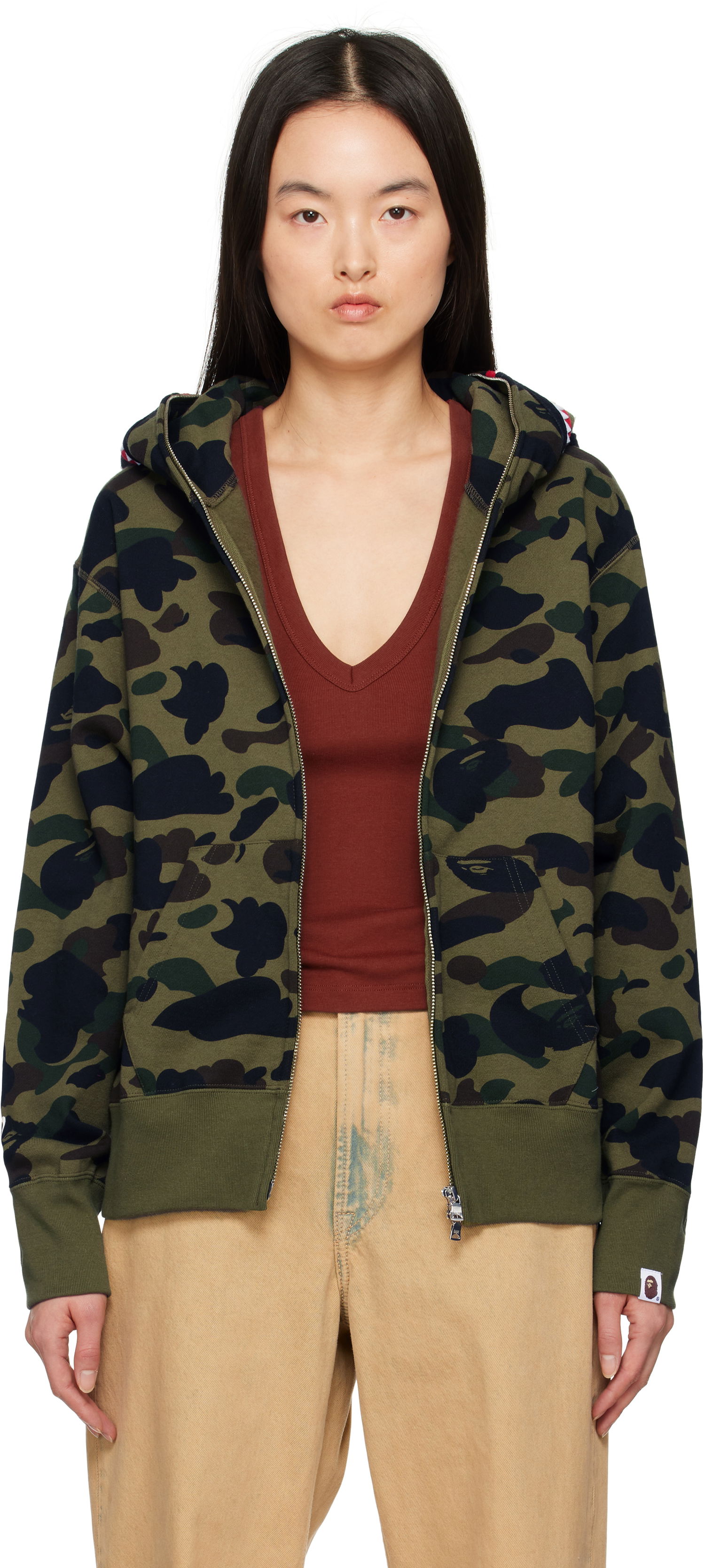 Суитчър BAPE A Bathing Ape ABC Camo Shark Full Zip Hoodie Зелено | 001ZPK802006L, 0
