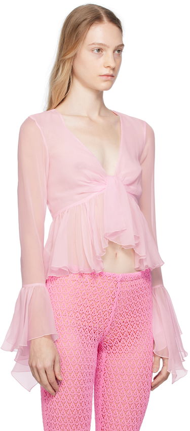 Риза Blumarine Blumarine Ruffled Tie-Front Blouse Розово | P344C005A, 1