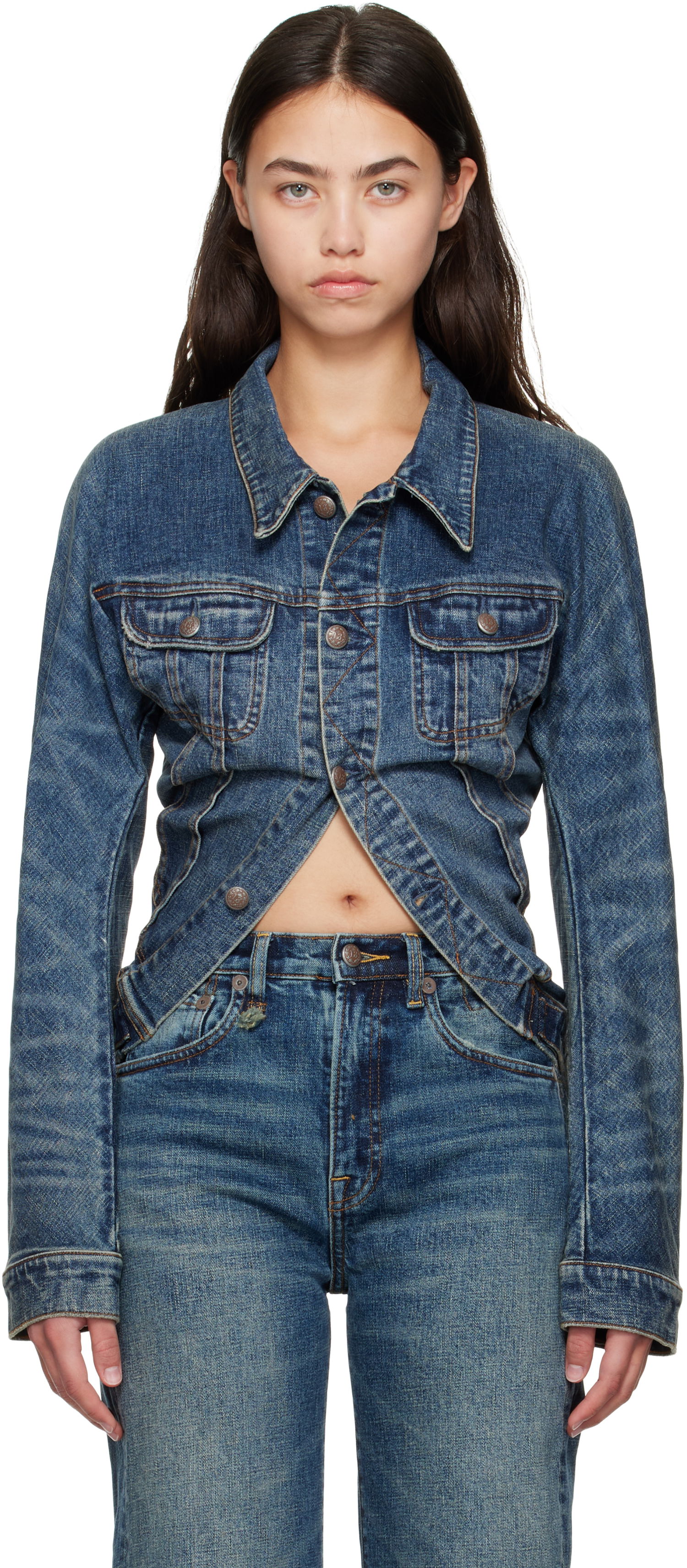 Яке R13 R13 Skinny Wrap Around Trucker Jacket Синьо | R13WD195-D246A, 0