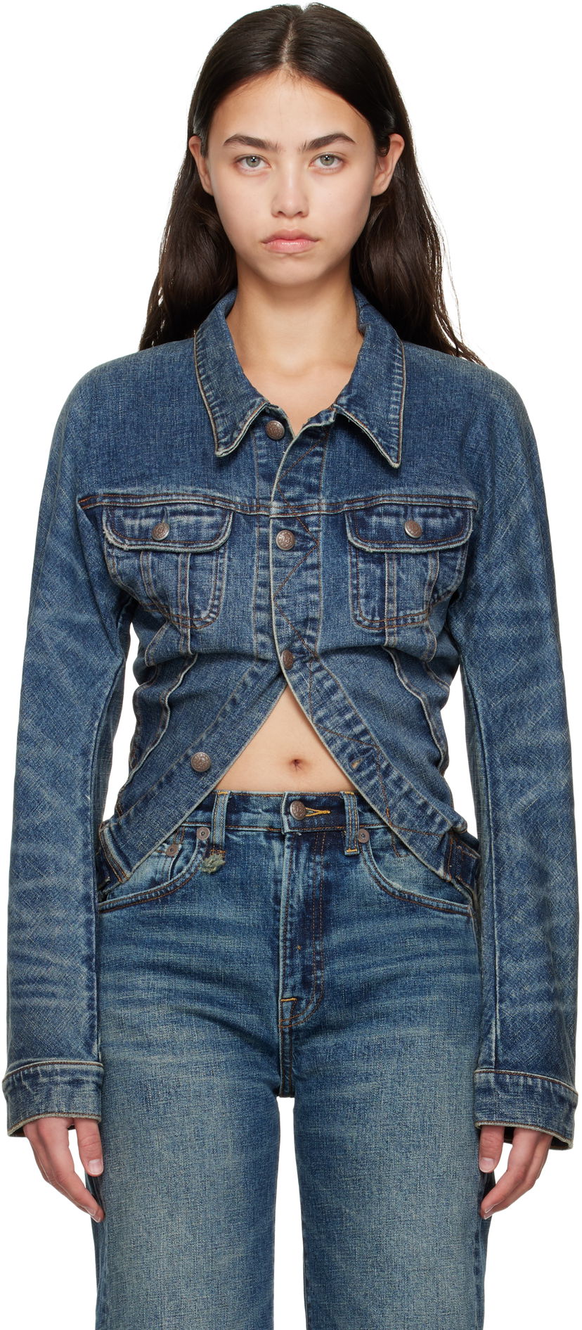Яке R13 R13 Skinny Wrap Around Trucker Jacket Синьо | R13WD195-D246A