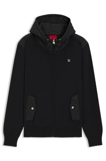Яке BOSS Regular-fit hooded jacket with quilted details Черно | 50547003
