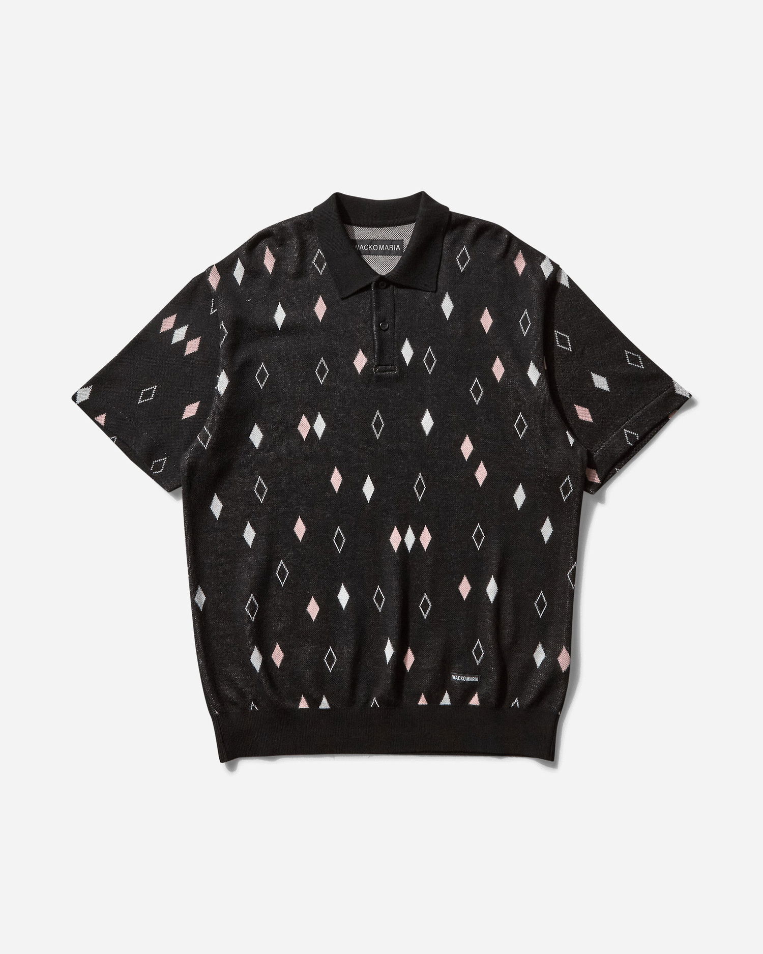 Пуловер WACKO MARIA Diamond Knit Polo Shirt Черно | 25SS-WMK-KN21 BLACK, 1